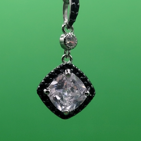Cushion Cut CZ & Black CZ Halo Pendant and Chain, Sterling Silver 923 - Picture 2 of 10